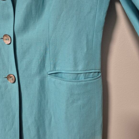 Sigrid Olsen Womens Teal Turquoise Size 8 Long-Line Fitted Blazer Jacket Lined - Picture 5 of 16